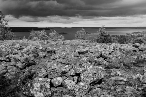 Svartvit Utsikt Bomarsund Storm Hav